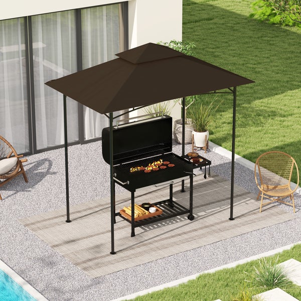 Outsunny Ersatzdach für Grillpavillon 1,5 m x 2,4 m nur Ersatzdach, doppelstöckige Schutzabdeckung, wasserabweisend Überdachung für den Außenbereich, Dach passend für Outdoor-Grillzelt, Kaffee