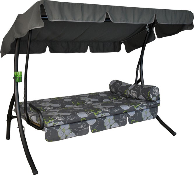 ANGERER Hollywoodschaukel Trend – Schaukel zum Sitzen, Liegen & Entspannen, 210 x 145 x 160 cm, inkl. Bett-Funktion, einfache Montage, Made in Germany, hochwertiger Stoff, grau-grün geblümt