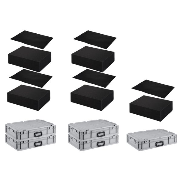 PROREGAL SparSet 5 x Eurobox NextGen Portable Mit Rasterschaumstoff und Schaumstoffeinlage HxBxT 13,5 x 40 x 60 cm 23 Liter Eurobehälter Transportbox