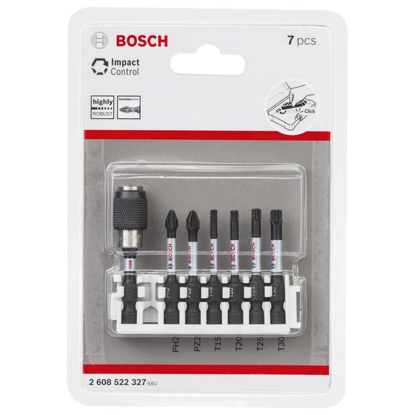 Bosch PRO Impact Set mit Quick Change-Bithalter und Pick and Click-Einsätzen PH2; PZ2; T15; T20; T25; T30; QC BH 55 mm 8-tlg. - 2608522327