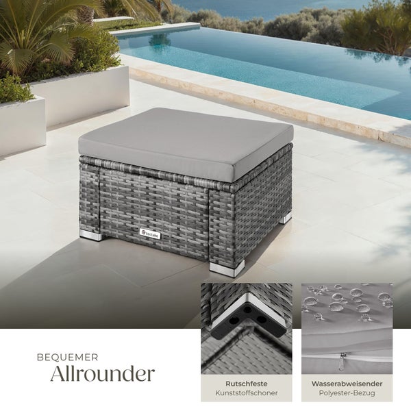 Rattan Sitzhocker tectake Bitonto 53 x 53 x 26 cm widerstandsfähig grau