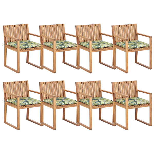 Set mit 8 Stühlen und Sitzkissen SASSARI II zertifiziertes Akazienholz Grün