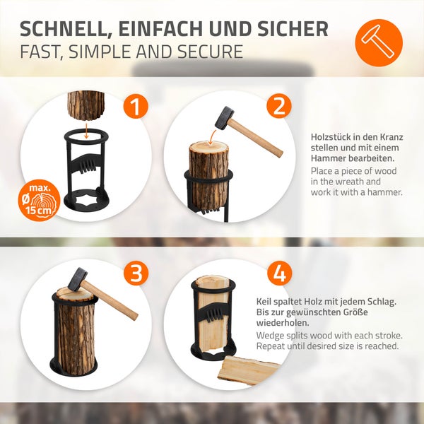 ECD Germany Manueller Holzspalter aus Hartstahl, Tragbarer Anzündholzspalter, Anzündholz Splitter rund, Spalten Werkzeug für Heim & Outdoor, Brennholzspalter mit Brennholz, Anzündspalter Spaltwerkzeug