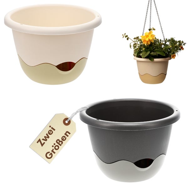 Blumentopf hängend Blumenampel Hängetopf Hängeampel Hängender Blumentopf Hängeblumentopf Outdoor inkl. Kette Wasserspeicher 25 cm Elfenbein