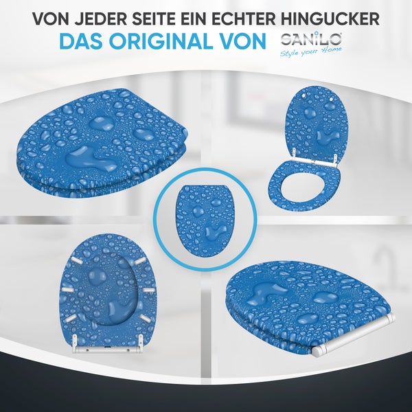Sanilo WC Sitz mit Wassertropfen Motiv in verschiedenen Ansichten für Badezimmer und Gäste WC