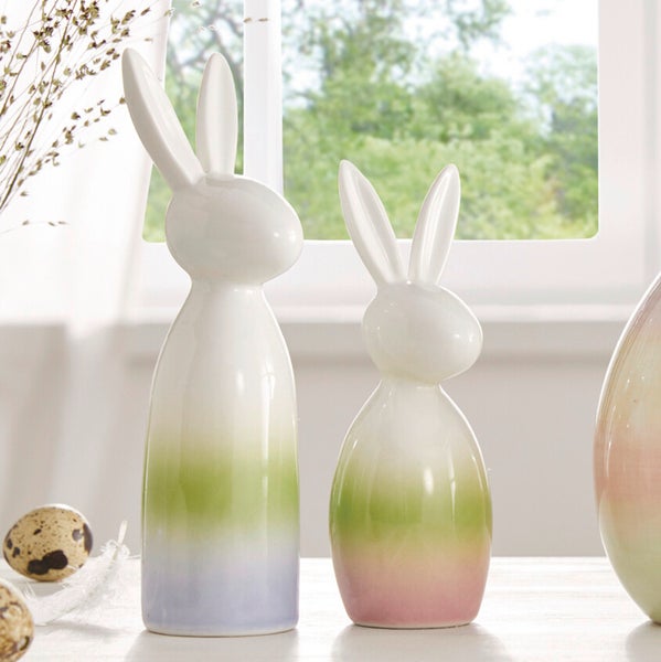 FRANK FLECHTWAREN | Hase Pastell, 2er Set, PORZELLAN, H: 14 cm, H: 17 cm
