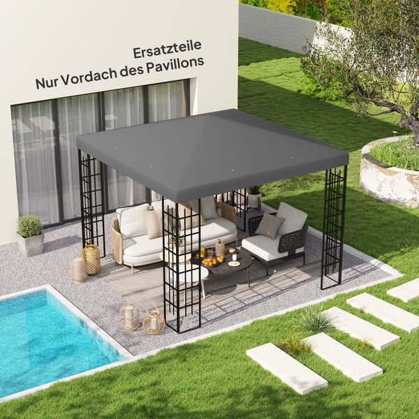 Outsunny Ersatzdach für Pavillon 3 x 3 m, wasserdicht Pavillondach, Ersatzbezug für Gartenpavillon, Ersatzteile aus Oxford-Stoff, 370 g/m², Dunkelgrau
