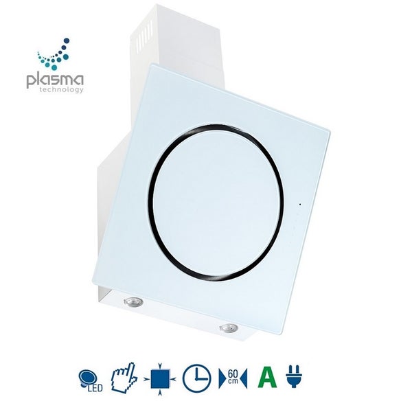 Weiße Dunstabzugshaube mit LED-Beleuchtung und Touch-Bedienfeld