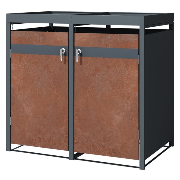 ML-Design Mülltonnenbox 2er mit Pflanzdach für 2 Tonnen, 240L 132x80x124 cm, Rost-Optik, Stahl, wetterfest, Abschließbare Mülltonnenverkleidung mit Tür, Müllbox Mülltonnecontainer Mülltonnenabdeckung