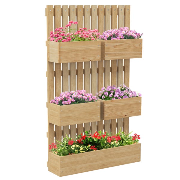 Outsunny Hochbeet Holz, verstellbar Pflanzbeet mit Rankgitter Frühbeet Gartenbeet Blumenkasten Pflanzkasten 60x16x100cm für Garten Balkon, Gartenspalier für Blumen, Kletterpflanzen, Gemüse Kräuter