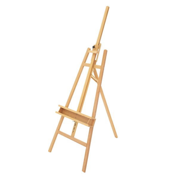 ECD Germany Große Staffelei 65x240 cm, Flexibel verstellbare Dreibein Atelierstaffelei aus massivem Buchenholz mit Malauflage, Klappbare Holzstaffelei für Leinwände bis 122cm, Sitz- und Standstaffelei