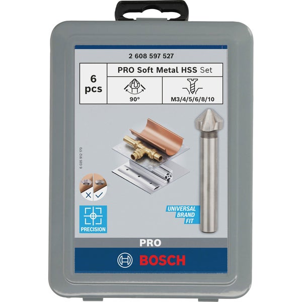 Bosch Pro Entgrater Set für Weichmetall mit 6 Stück in einer grauen Verpackung