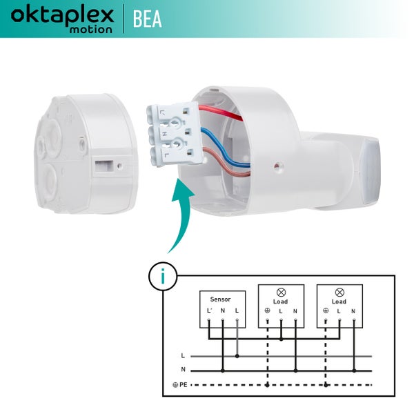 Oktaplex Bewegungsmelder Aussen IP65 weiß 180° schwenkbar 12m Reichweite