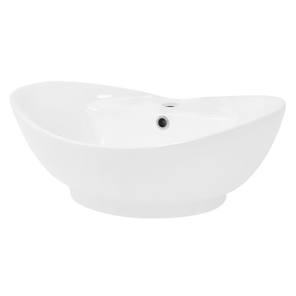ML-Design Waschbecken aus Keramik Weiß glänzend 59x20,5x39,5 cm, Ovale Aufsatzwaschbecken, Moderne Waschtisch, Waschschale mit Abflussloch, Waschplatz Handwaschbecken, für das Badezimmer und Gäste-WC