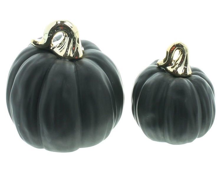 FRANK FLECHTWAREN | Halloween Kürbis Black, 2er Set, PORZELLAN, 7 x 7 x 10 cm, 9 x 9 x 13,5 cm