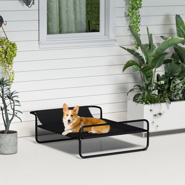PawHut Hundeliege Outdoor, Erhöhtes Hundebett mit atmungsaktivem Mesh-Bezug, Haustierbett für kleine und mittelgroße Hunde Schwarz 91 x 69 x 29 cm