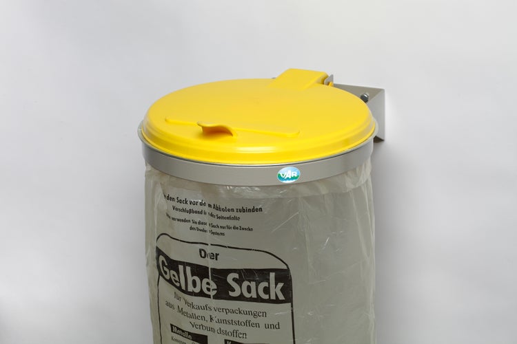 PROREGAL Robuster Abfallsammler Für Wertstoffsortierung 1 Fach Wandhalterung 120 Liter B x T 50 x 51 cm Stahl Grau Gelb