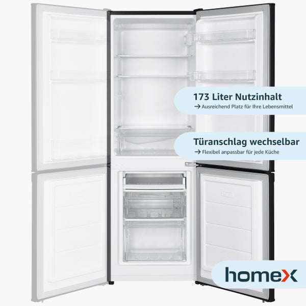 homeX Kühlschrank mit Gefrierfach Kühl-Gefrierkombination freistehend 173 Liter Nutzinhalt 40 dB CFS1110-B schwarz