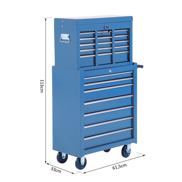 HOMCOM, Fahrbarer Werkzeugwagen, Werkstattwagen, 61,5L x 33B x 113H cm, Stahl, Blau