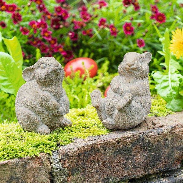 FRANK FLECHTWAREN | Hase Stone, 2er Set, ZEMENT, 11,5 x 7,5 x 10 cm