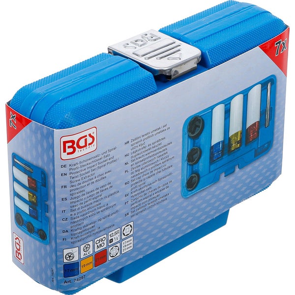 Schoneinsatz und Spiral Profil Steckschlüssel Satz in blauer Verpackung