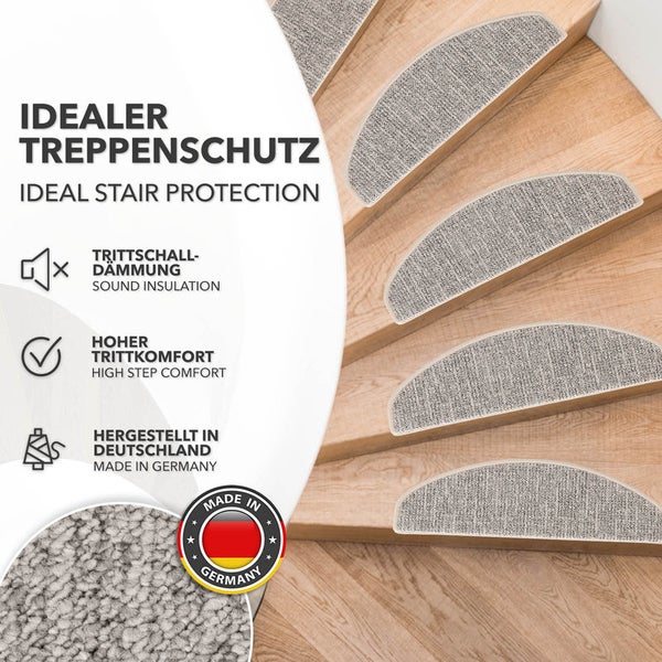 FLOORDIREKT Stufenmatte Alto - Selbstklebend - Silber - Halbrund - 23,5 x 65 cm