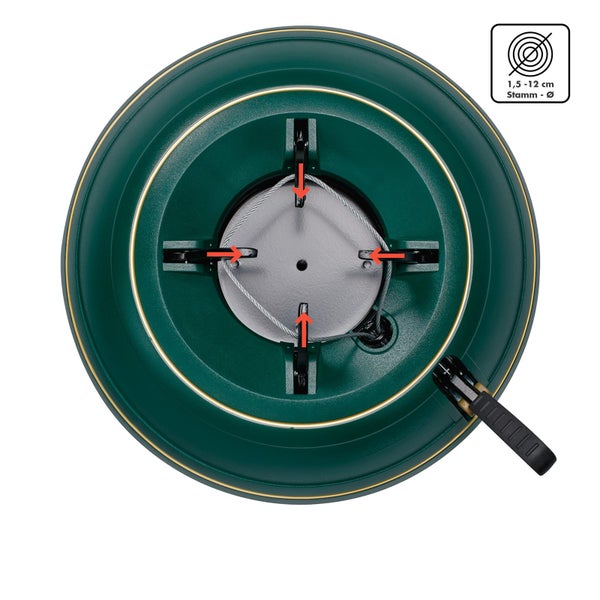 Weihnachtsbaumständer mit Seilzugtechnik für Baumstämme von 1,5 bis 12 Zentimetern Durchmesser