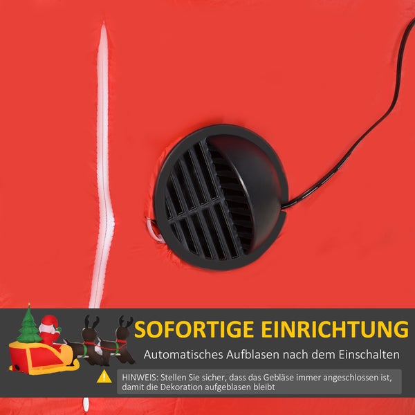 HOMCOM LED Figur, Motiv Weihnachtsmann mit Schlitten und Rentieren, aufblasbar, beleuchtet Garten, IP 44,  L230 x B60 x H120 cm, 190D Polyester, warm weiß
