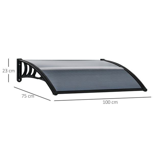 Outsunny Vordach für Haustür 100 x 75 cm Pultbogenvordach Überdachung aus Aluminium und Polycarbonat Pultvordach mit UV Schutz Haustürvordach für Balkon, Sonnenschutz, Regenschutz, Schwarz