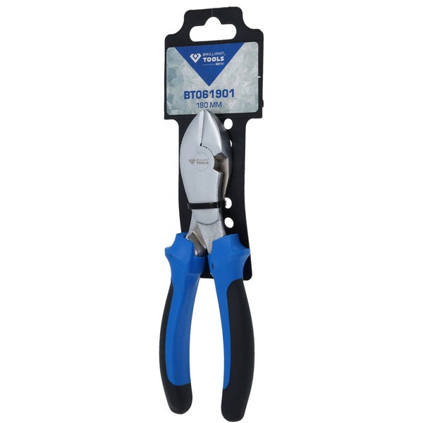 Kombizange 180 Millimeter mit blau-schwarzen Griffen in Verpackung