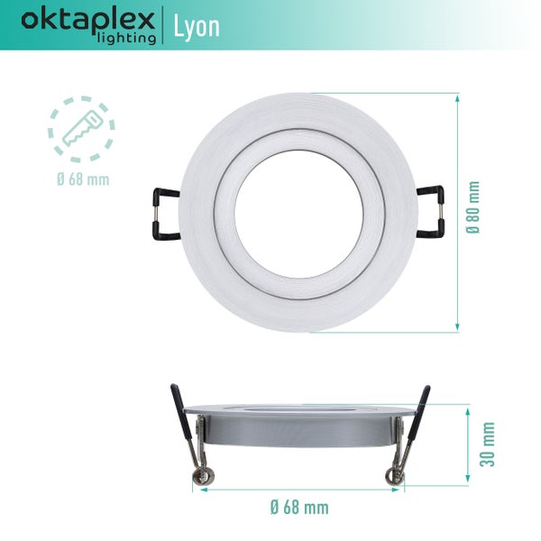 Einbaurahmen Ø 80mm Aluminium Lyon 68mm flach Spot rund kompatibel mit GU10 LED-Modul Decken Einbaustrahler silber perfekt für Wohnräume