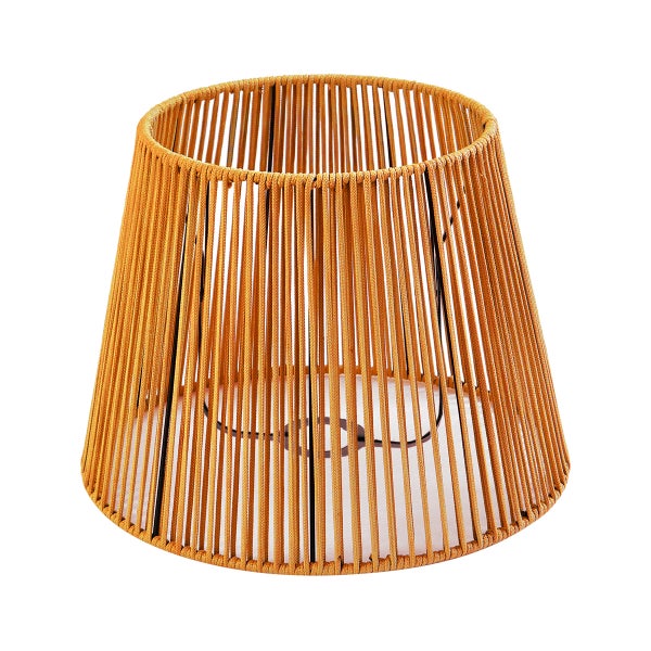 Lampenschirm aus geflochtener Kordel in konischer Form mit Metallgestell.