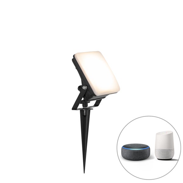 LED-Außenstrahler mit Erdspieß, kompatibel mit Smart Home Systemen zur Sprachsteuerung.