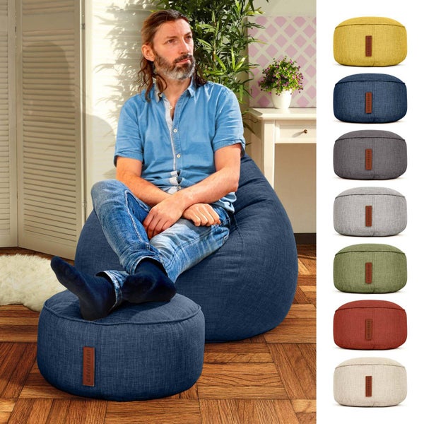 Green Bean Sitzsack-Hocker 45x25cm mit EPS-Perlen Füllung - Fußhocker Fußkissen Sitz-Pouf für Sitzsäcke - Bodenkissen für Kinder und Erwachsene - Fußablage Sitzkissen Sitzhocker Dunkelblau
