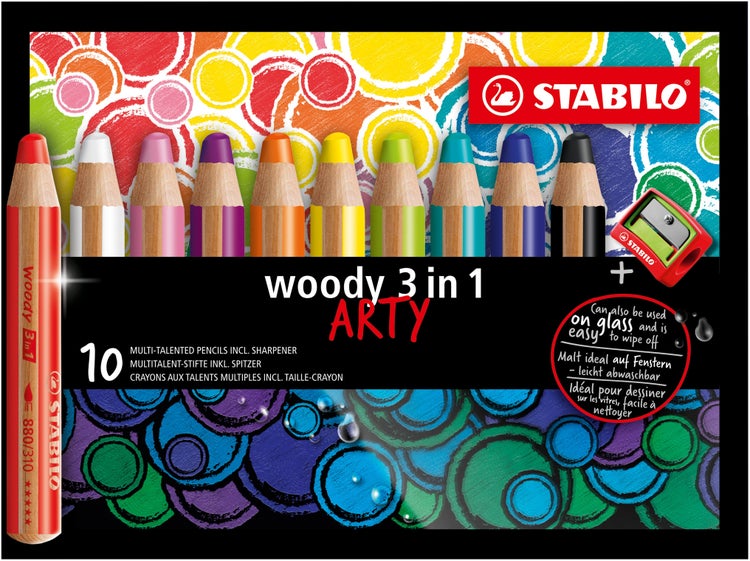 STABILO Woody 3 in 1 Buntstifte Set mit 10 Stiften inklusive Spitzer