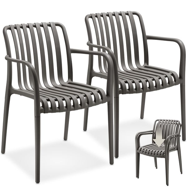 Stapelbare Gartenstühle aus Kunststoff mit Armlehnen und Latten-Design, 2er Set