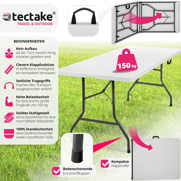 Campingtisch tectake  183 x 76 x 74 cm klappbar weiß
