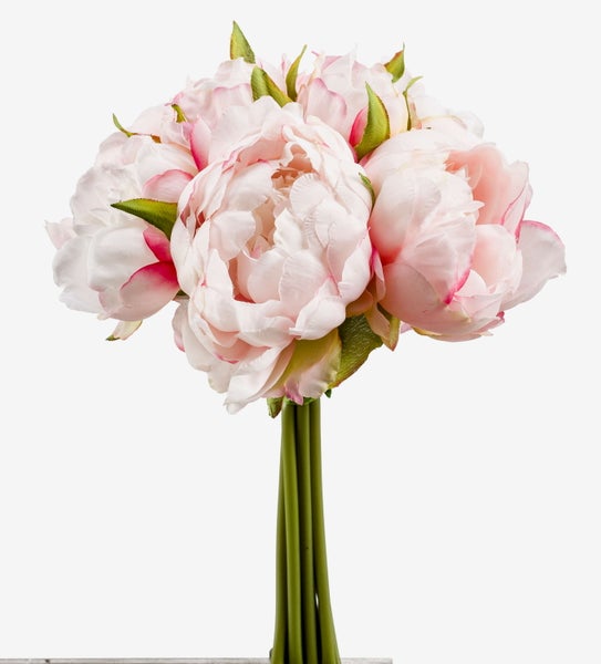 Künstliche Pfingstrose rosa mit grünen Blättern aus Textil.