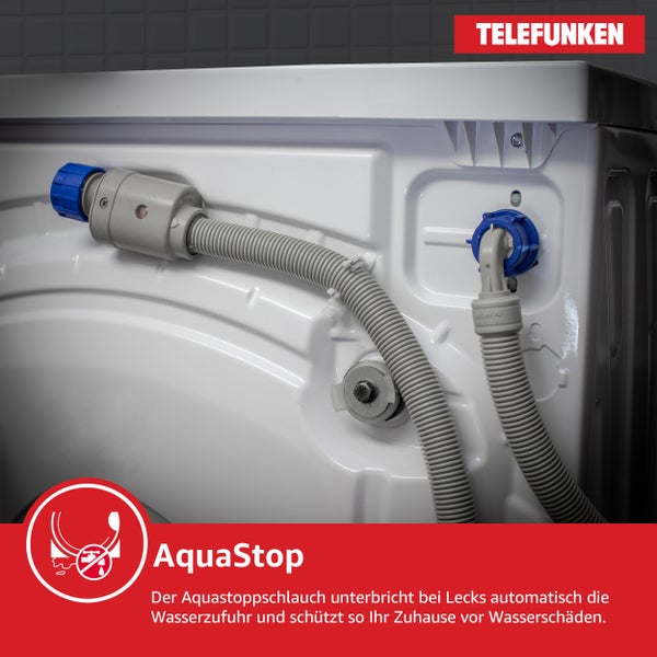 Telefunken Waschmaschine 7kg Frontlader 1200 U/Min. Inverter Motor AquaStop Schontrommel W-7-1200-B-W weiß