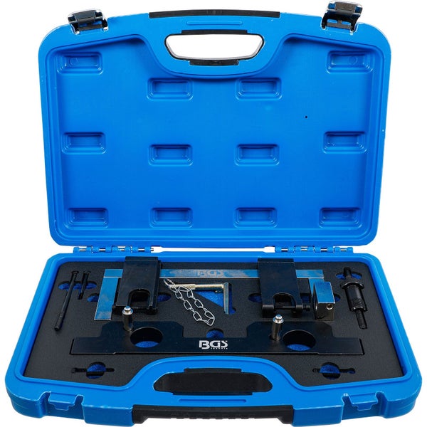 Nockenwellen Arretierwerkzeugsatz in blauem Werkzeugkoffer
