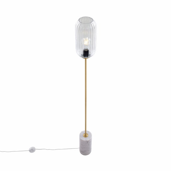 Stehlampe mit Lampenschirm aus Glas und Marmorfuß