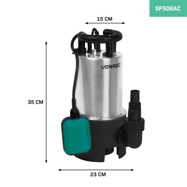 VONROC Tauchpumpe Schmutzwasserpumpe - Wasserpumpe für Schmutzwasser Keller - Flachsaugend - Gartenpumpe für sauberes Wasser mit integriertem Schwimmer (1100W - 20000l/h)