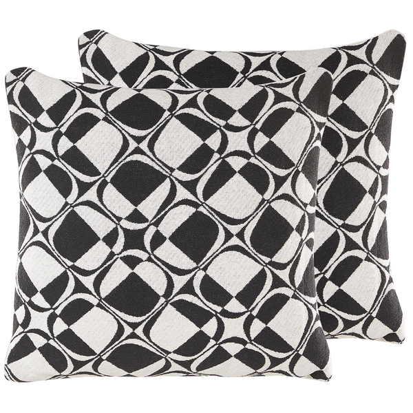 Dekokissen 2er Set KOTURE Baumwolle 45 x 45 cm Schwarz / Weiß Geometrisches Muster