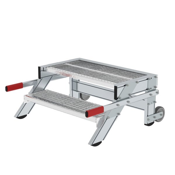 PROREGAL Arbeitspodest Fahrbar Stufenbreite 80cm 2 Stufen Stahl-Gitterros Rutschfeste Kunststoffschuhe