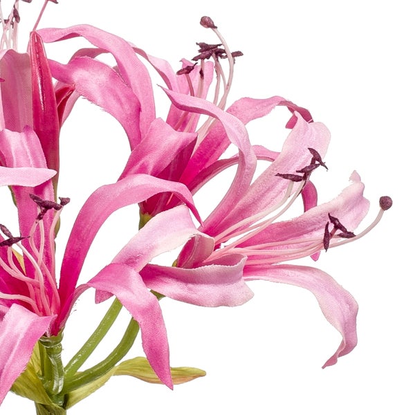 Künstliche Nerine in Rosa mit geschwungenen Blütenblättern und langen Staubfäden.