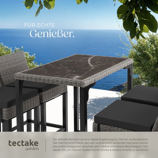 Rattan Bartisch tectake Kutina 96 x 65 x 100 cm mit Aluminium- und Holzgestell grau