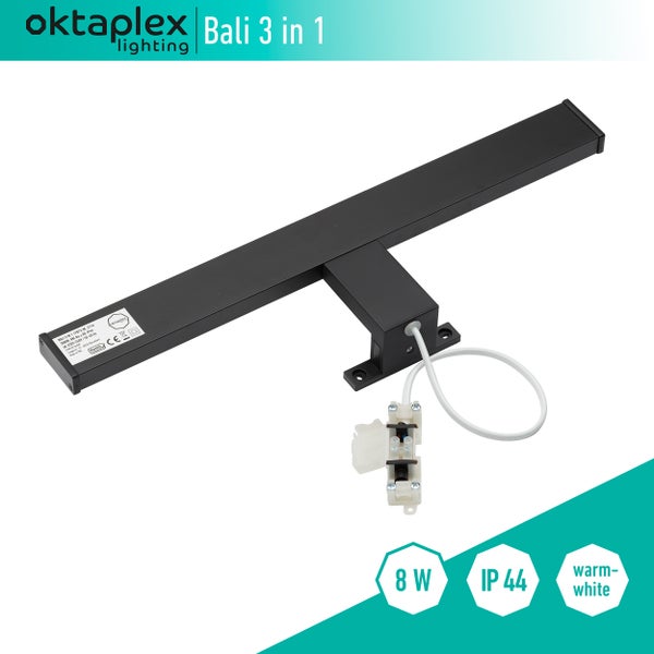 LED Spiegelleuchte 3000K Warmweiß 8W 570lm Schminklicht Badezimmer Spiegellampe 40cm 3in1 Montage Schwarz