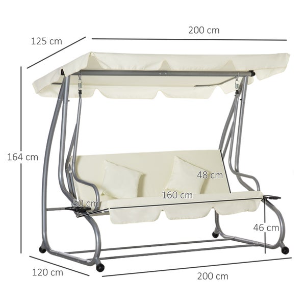 Outsunny 3-Sitzer Hollywoodschaukel, Gartenschaukel mit Sitz- und Rückenlehnen, 200 x 120 x 164 cm, Stahl, Polyestergewebe, Beige