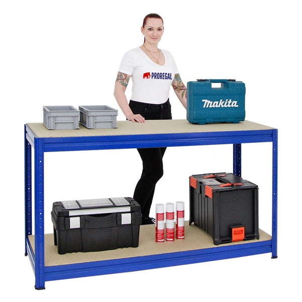 PROREGAL Mega Deal 4x Höhenverstellbare Werkbank Dino HxBxT 90 x 160 x 60 cm Traglast 600 kg Blau