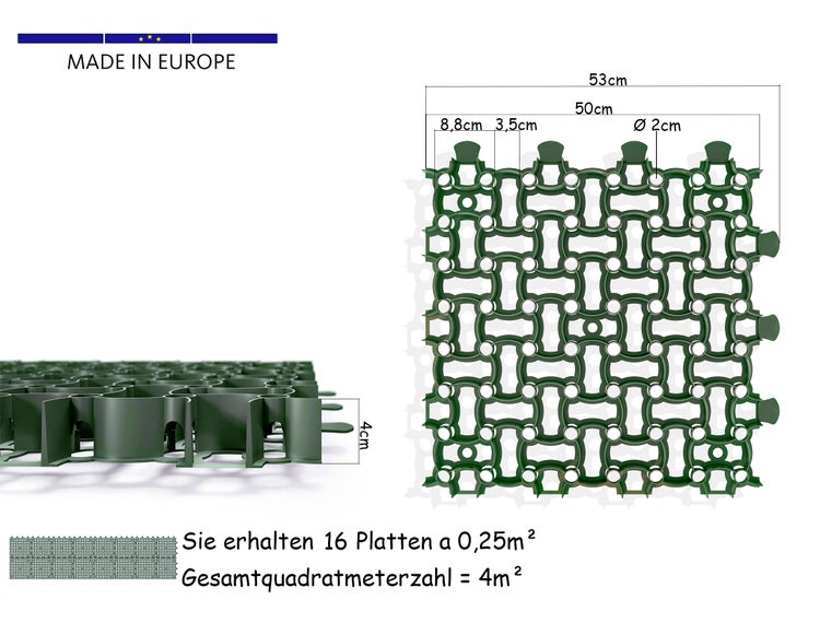 BigDean16x Rasengitter Paddockplatte 50x50 cm Reitplatzmatten Rasenmatten Rasenwaben Kiesgitter Parkplatzrasen 4 m²